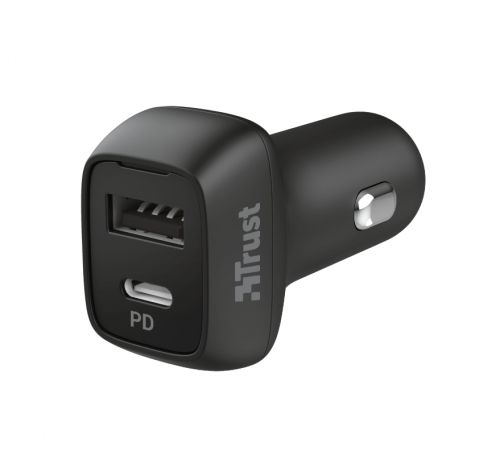 Зарядно устройство TRUST Qmax USB C+A Car Charger PD 30W