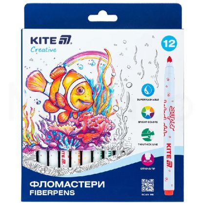 Флумастери Kite Creative Superwashable 12 бр.