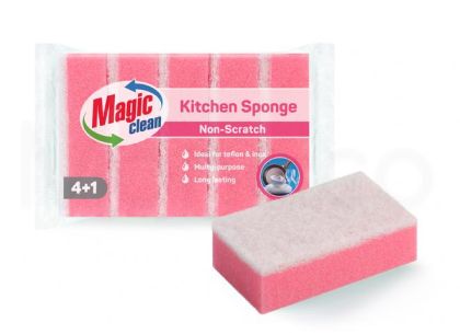 Magic Clean гъба домакинска надраскаща – за керамика, тефлон и инокс, 4+1 броя